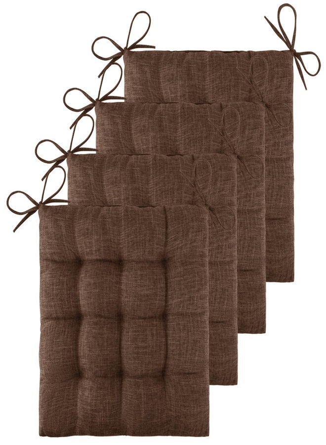 ELFJOY 4 Pack Chair Cushions for Dining Chairs Chair Pads Cushion for Kitchen Office Tufted Textured Square Seat Cushion with Ties (16" Dark Coffee) - Image 1